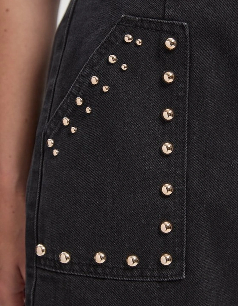Denim Studded Wrap Mini Skirt