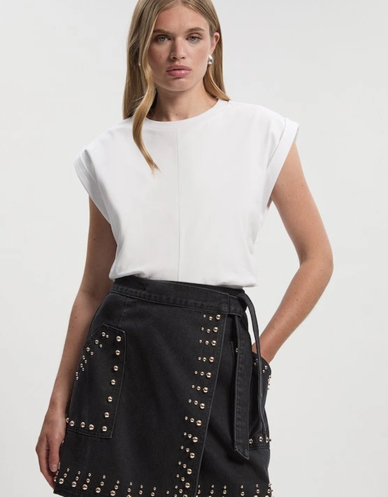 Denim Studded Wrap Mini Skirt