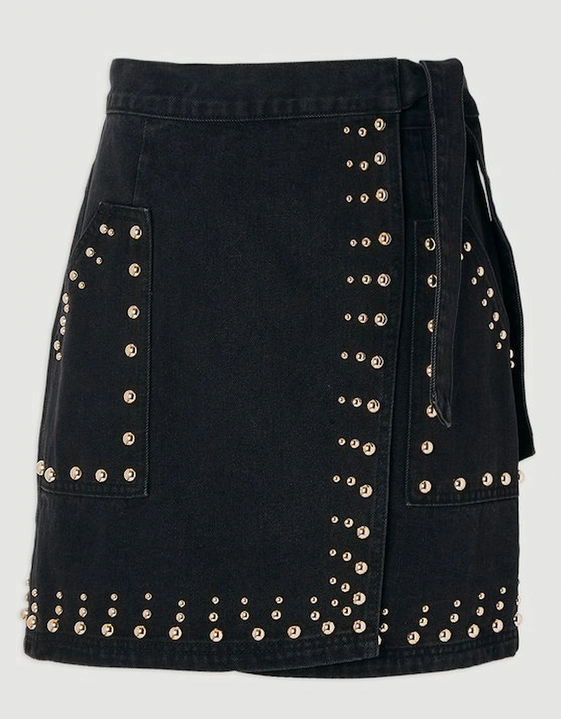 Denim Studded Wrap Mini Skirt