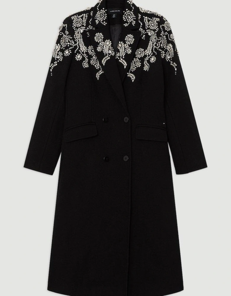 Tailored Wool Embellished Double Breasted Midi Coat