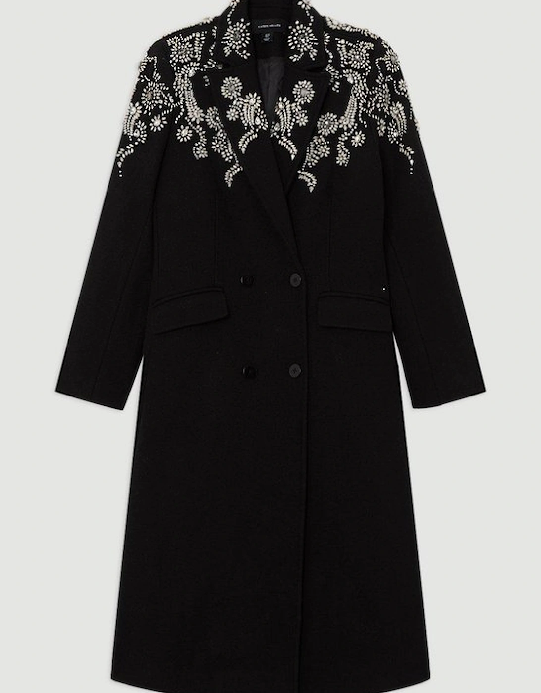 Tailored Wool Embellished Double Breasted Midi Coat