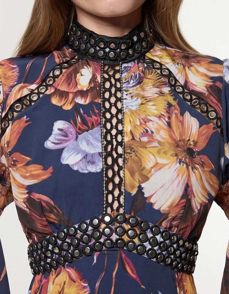Floral Studded Lace Woven Mini Dress