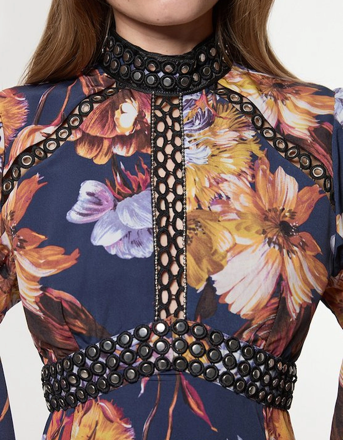 Floral Studded Lace Woven Mini Dress