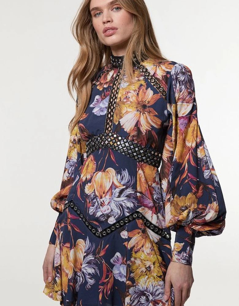 Floral Studded Lace Woven Mini Dress