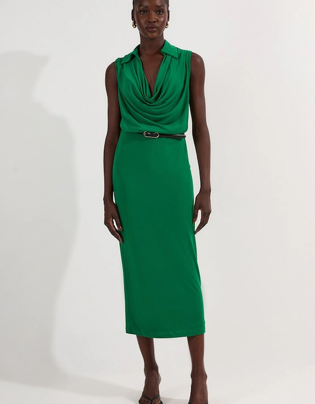 Drape Collared Crepe Maxi Dress