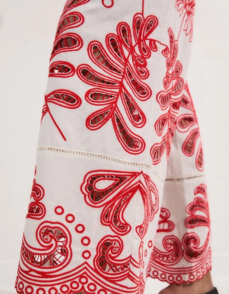 Petite Cutwork Embroidered Wide Leg Woven Jumpsuit