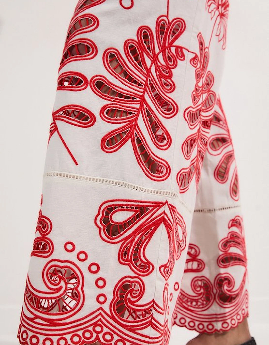 Petite Cutwork Embroidered Wide Leg Woven Jumpsuit