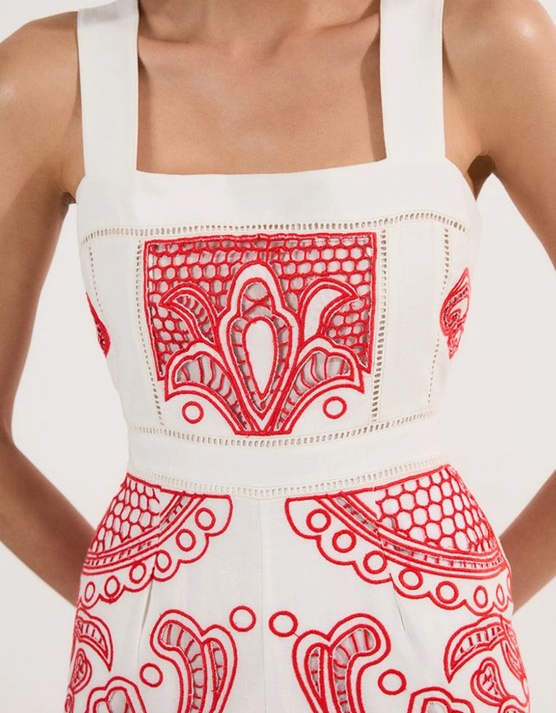 Petite Cutwork Embroidered Wide Leg Woven Jumpsuit