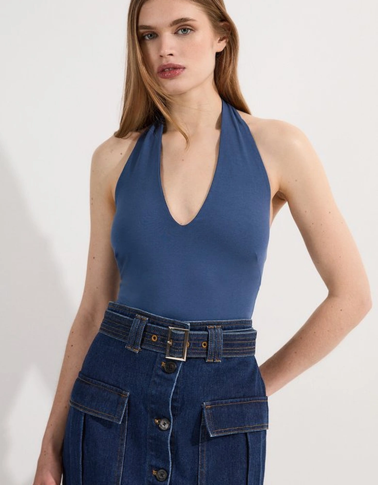 Stretch Cotton Jersey Halter Jersey Bodysuit