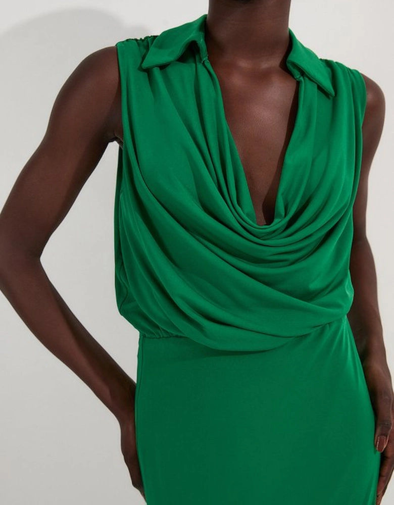 Drape Collared Crepe Maxi Dress