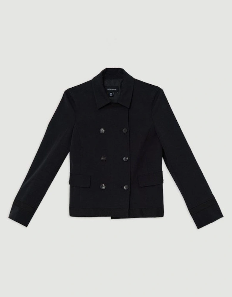 Compact Stretch Collared Double Breasted Grosgrain Blazer Jacket