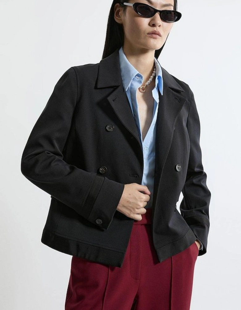 Compact Stretch Collared Double Breasted Grosgrain Blazer Jacket