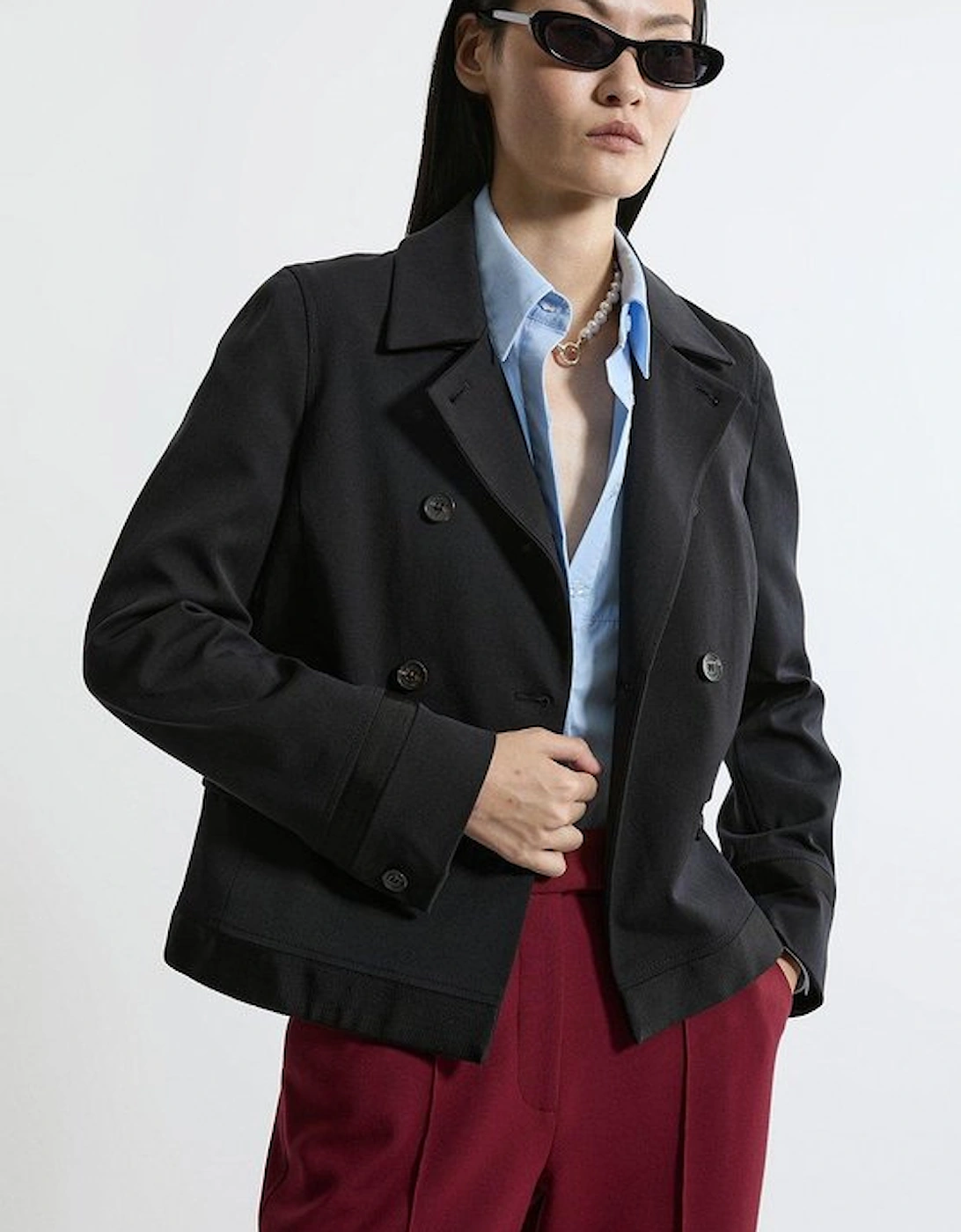 Compact Stretch Collared Double Breasted Grosgrain Blazer Jacket, 5 of 4