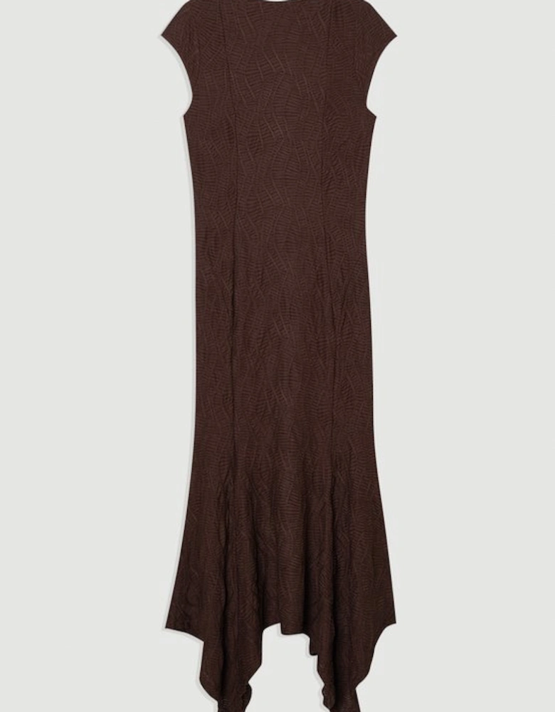 Textured Hanky Hem Short Sleeve Trim Detail Jersey Maxi Dress