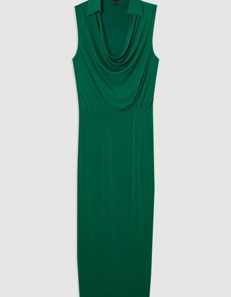 Drape Collared Crepe Maxi Dress
