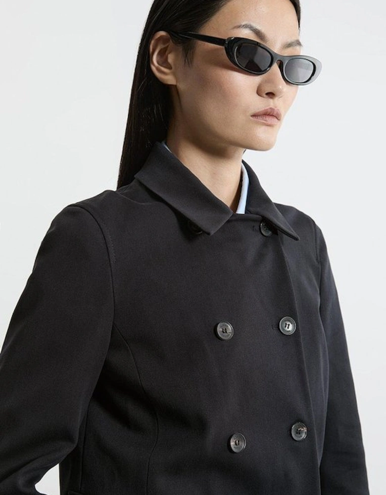 Compact Stretch Collared Double Breasted Grosgrain Blazer Jacket