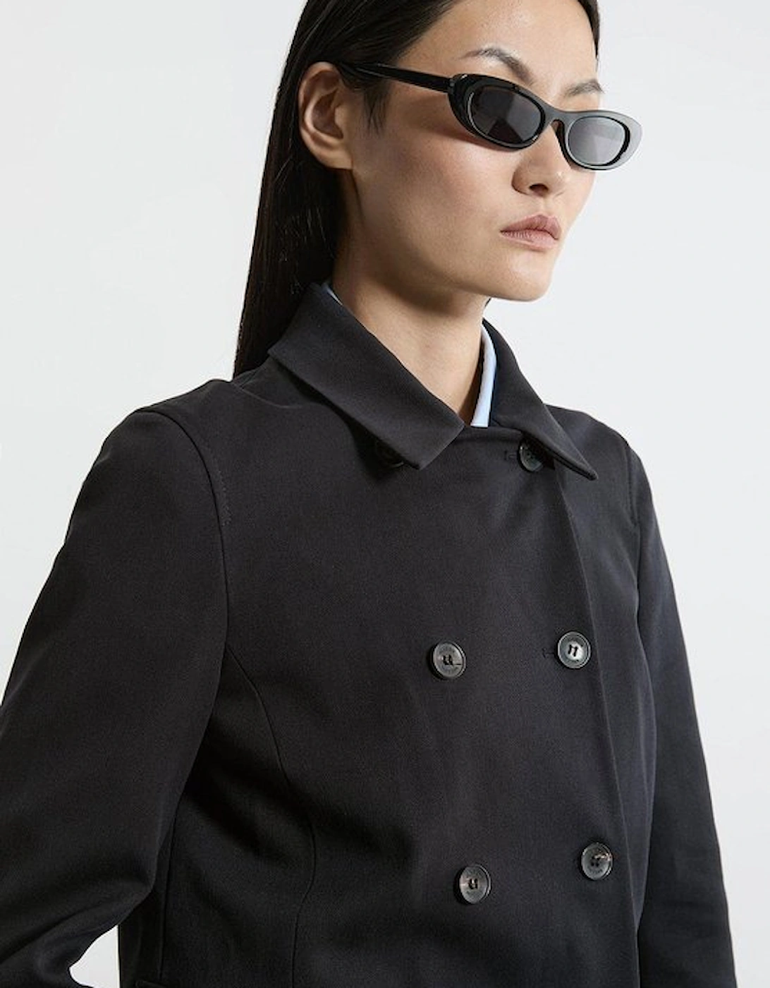 Compact Stretch Collared Double Breasted Grosgrain Blazer Jacket
