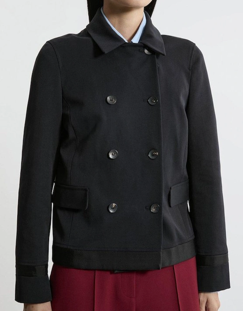 Compact Stretch Collared Double Breasted Grosgrain Blazer Jacket