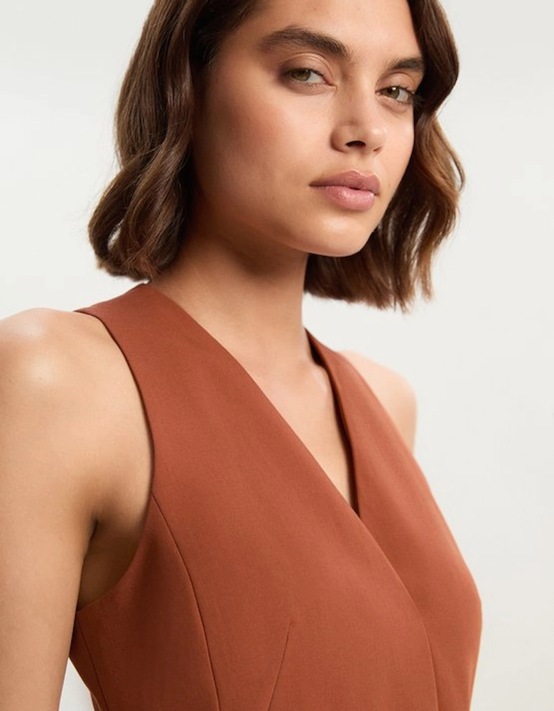 Tailored Twill Essential Sleeveless Belted Pencil Maxi Dress