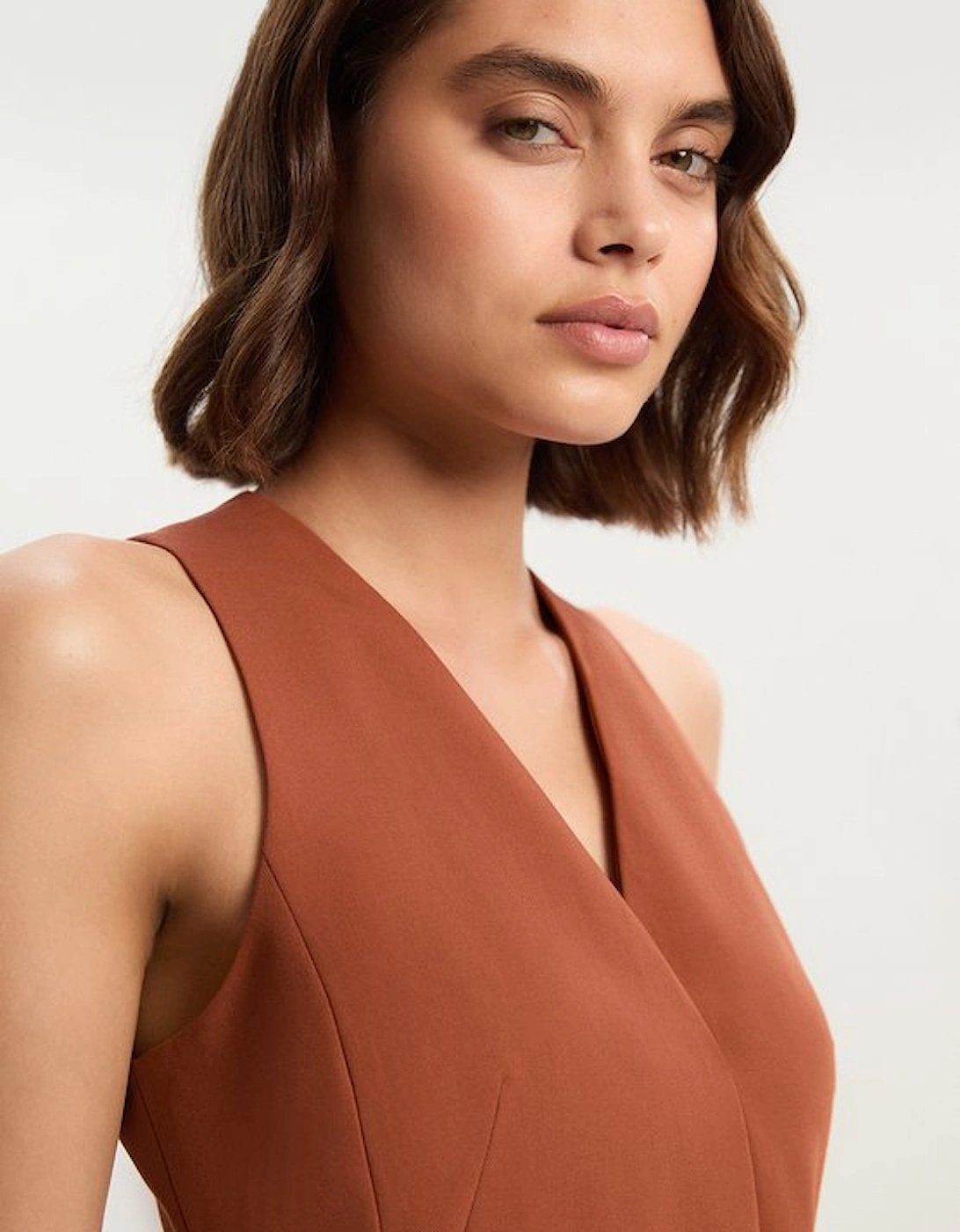 Tailored Twill Essential Sleeveless Belted Pencil Maxi Dress