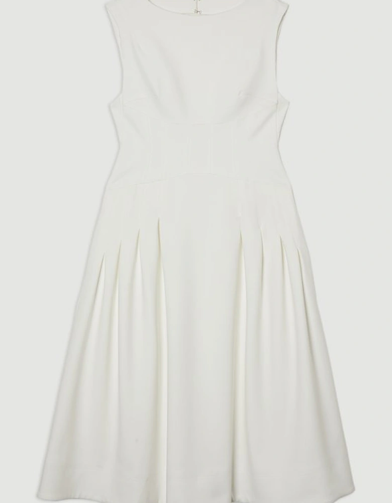 Compact Stretch Open Back Full Skirted Tailored Midi Dress