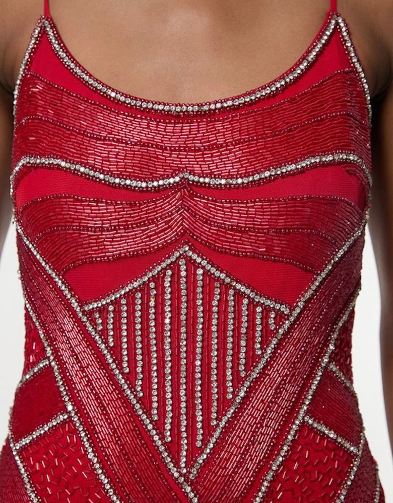 Crystal Beaded Strappy Woven Maxi Dress