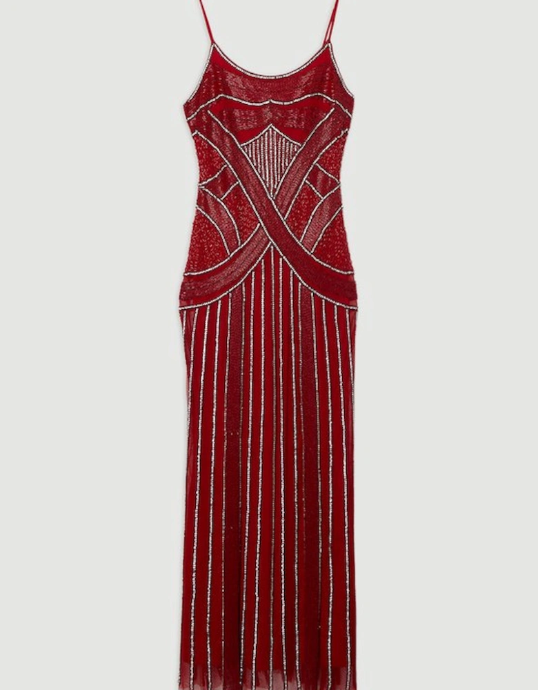 Crystal Beaded Strappy Woven Maxi Dress