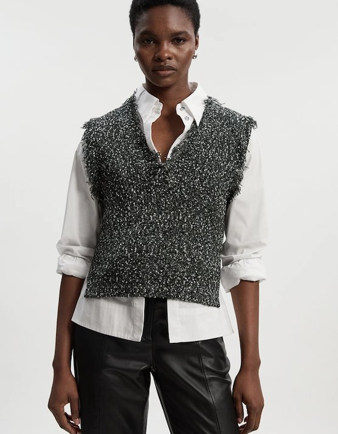 Tweed Yarn Fringe Trim Knitted Tank
