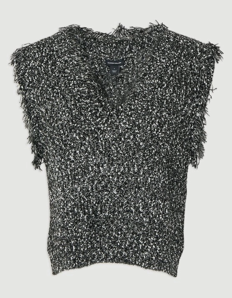 Tweed Yarn Fringe Trim Knitted Tank