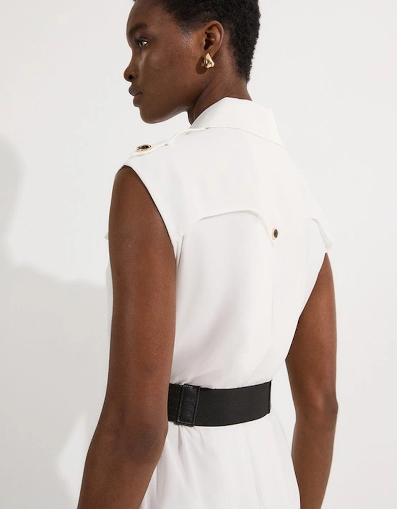 Petite Viscose Georgette Woven Trench Sleeveless Midi Dress