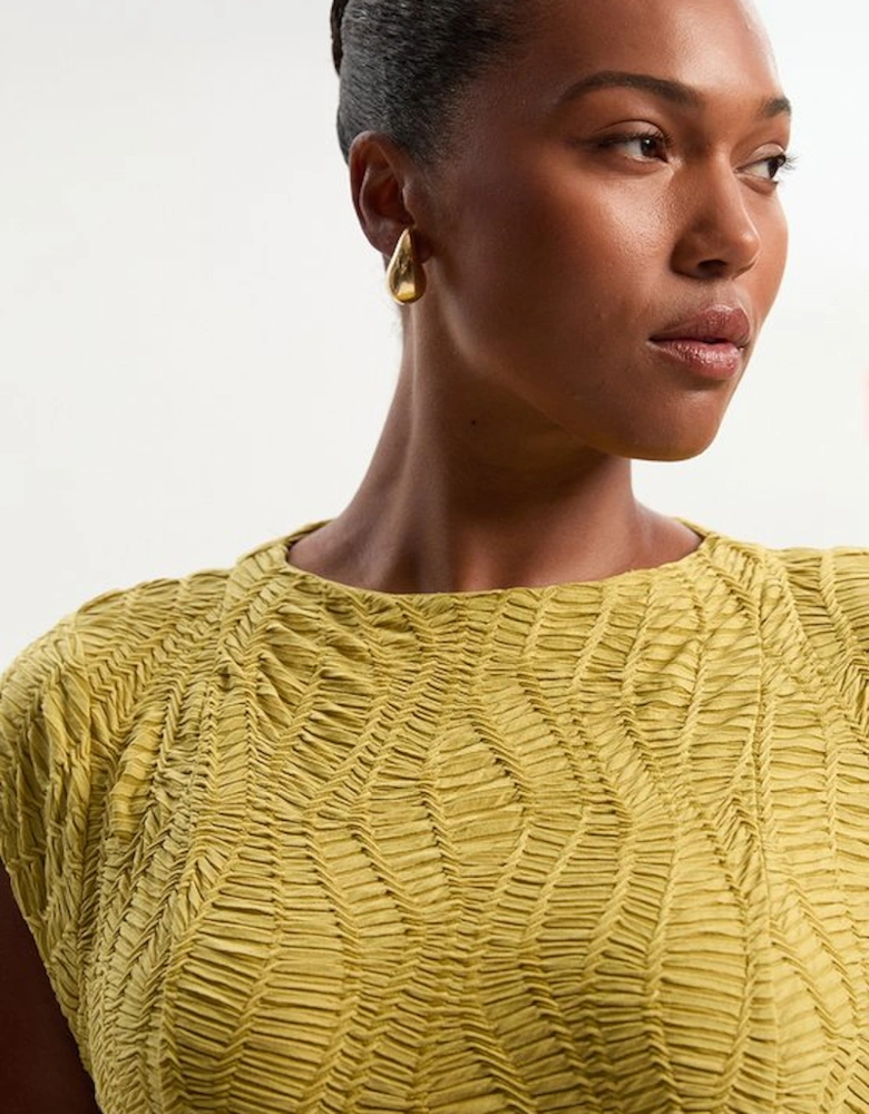 Plus Size Textured Hanky Hem Short Sleeve Trim Detail Jersey Maxi Dress