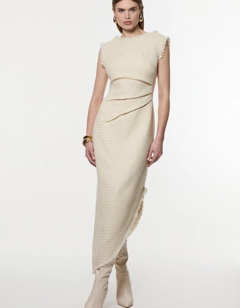 Metallic Boucle Tailored Ruched Midi Dress