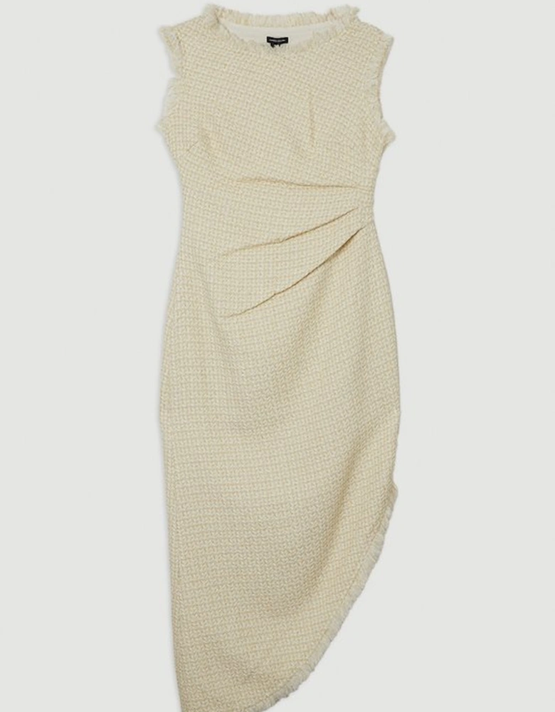 Metallic Boucle Tailored Ruched Midi Dress