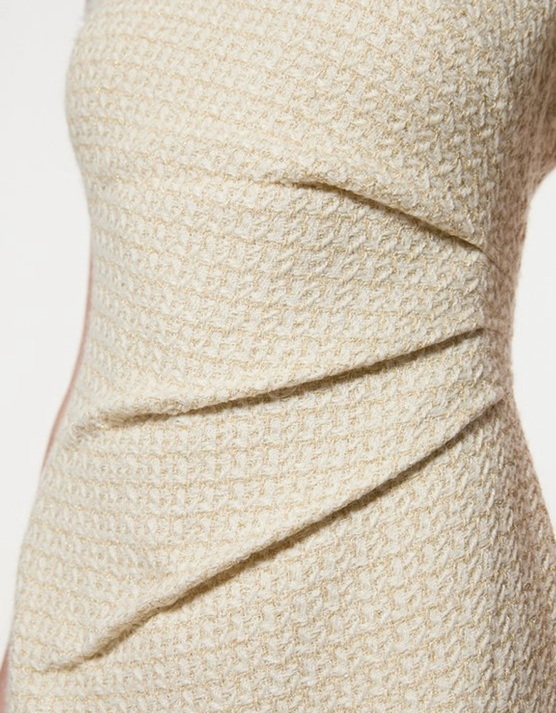 Metallic Boucle Tailored Ruched Midi Dress
