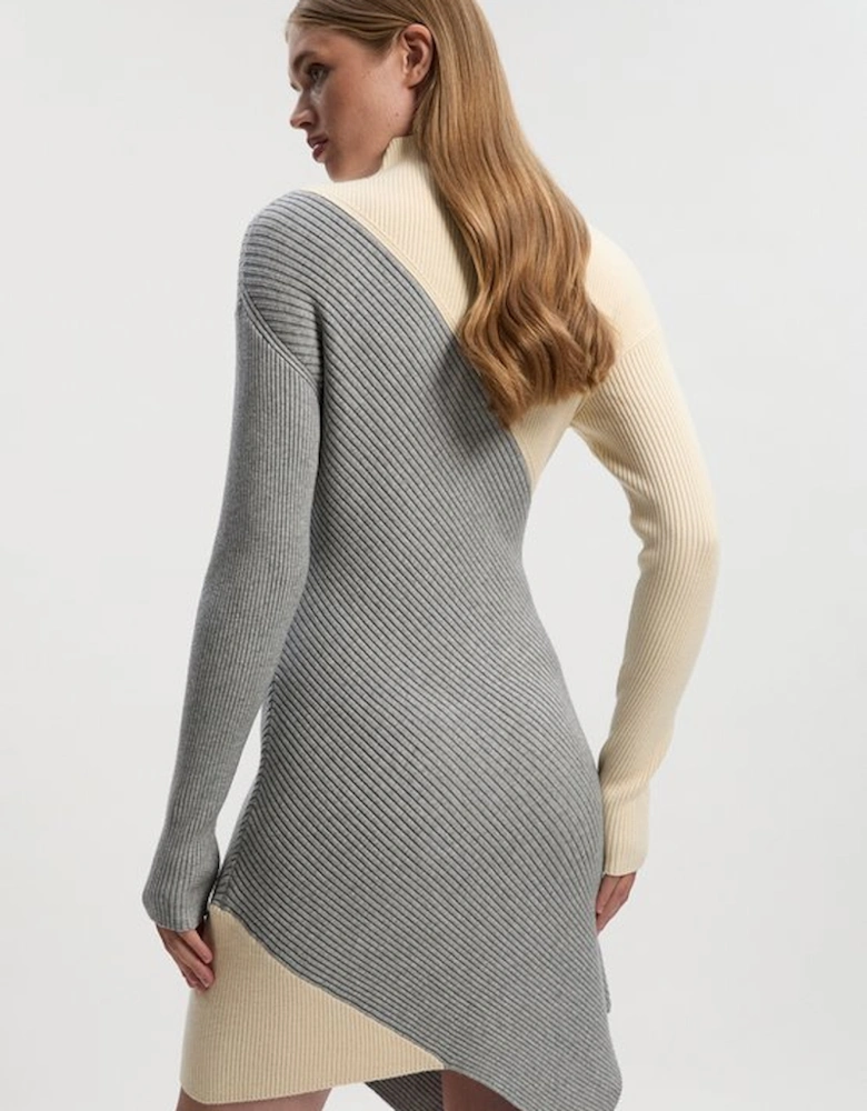 Soft Ribbed Asymmetric Hem Knitted Dress