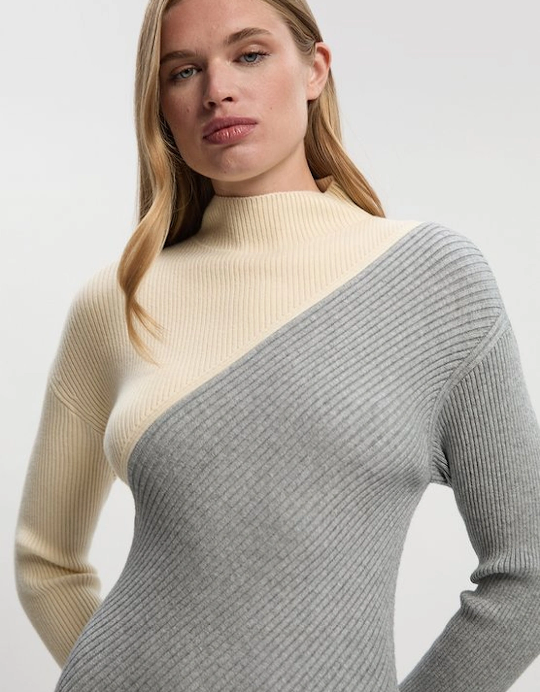 Soft Ribbed Asymmetric Hem Knitted Dress