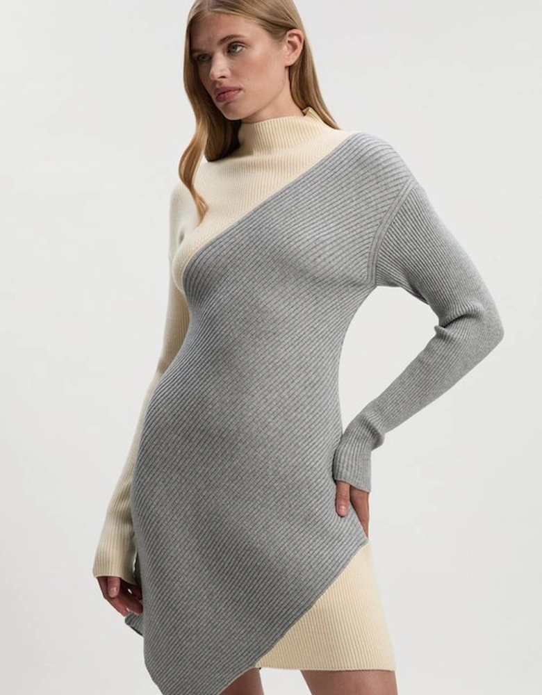Soft Ribbed Asymmetric Hem Knitted Dress