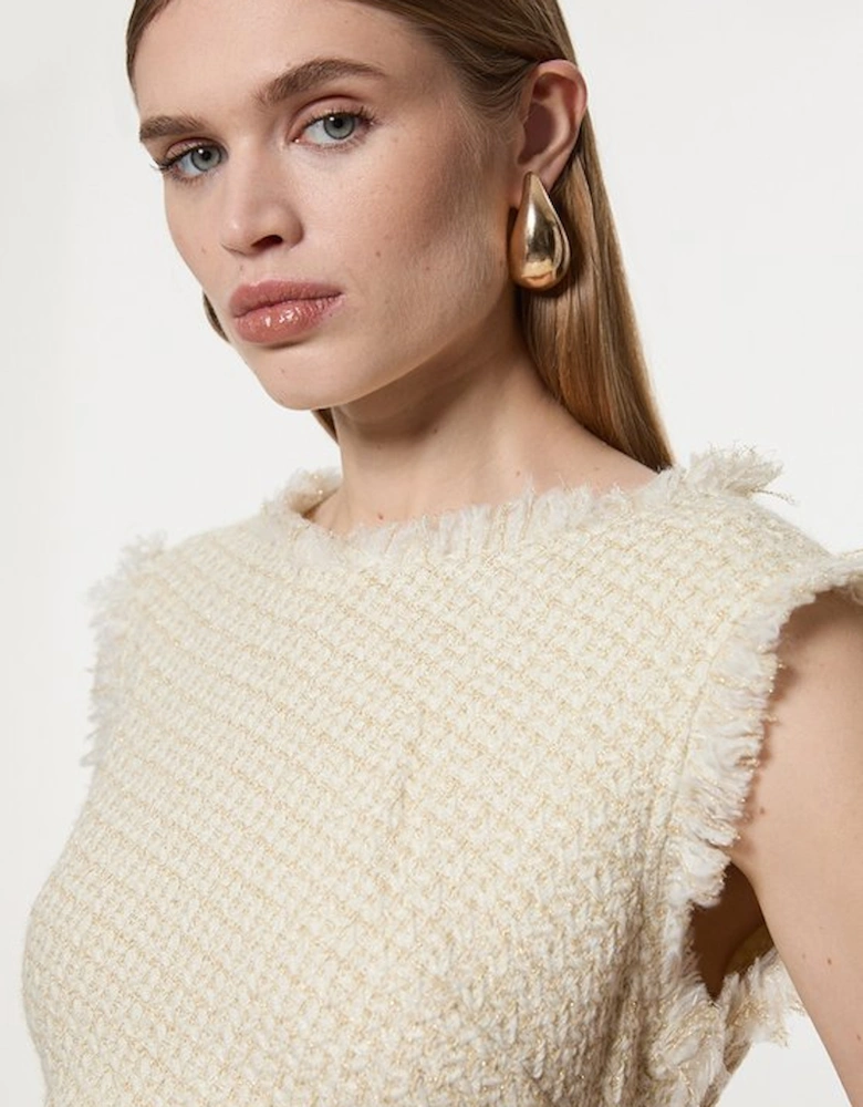 Metallic Boucle Tailored Ruched Midi Dress