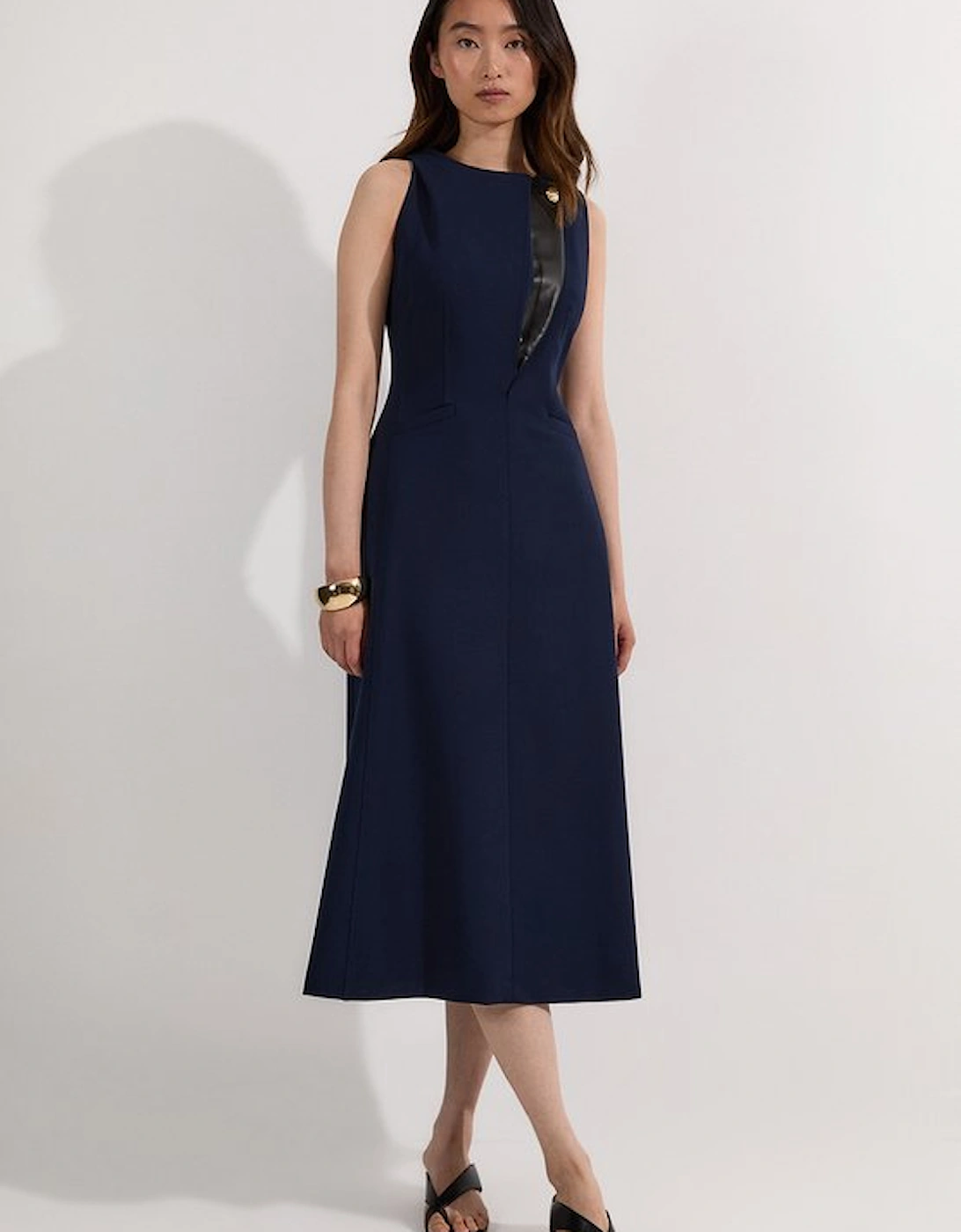 Compact Stretch Contrast Tipped Full Skirted Maxi Dress, 5 of 4