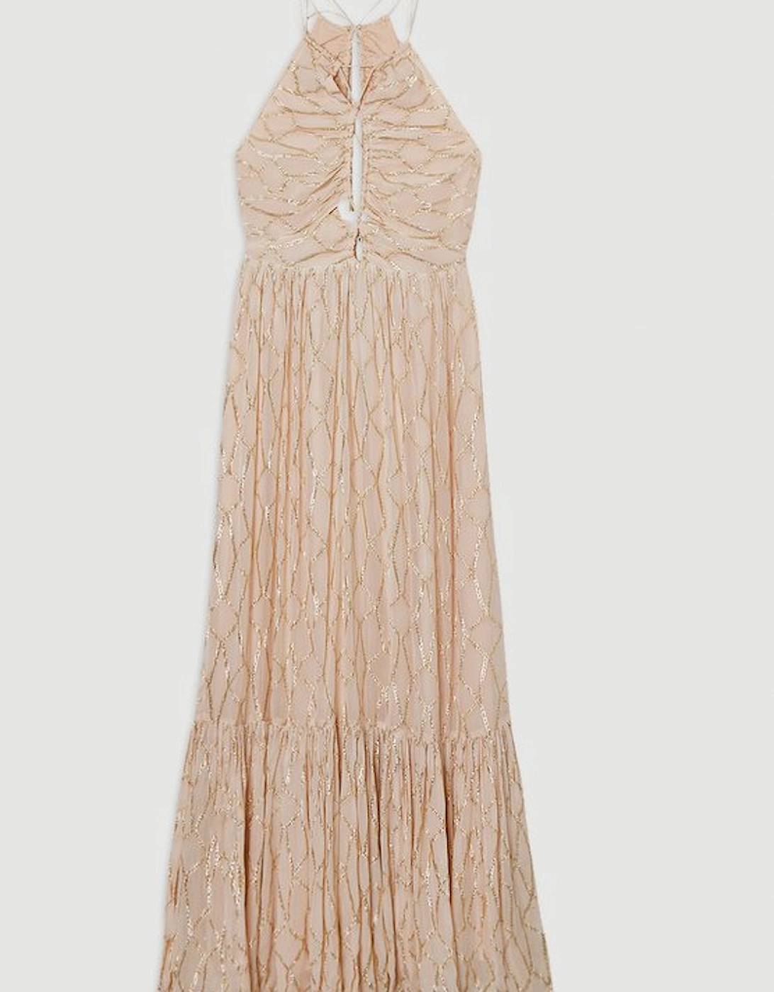 Viscose Metallic Georgette Halter Woven Maxi Dress