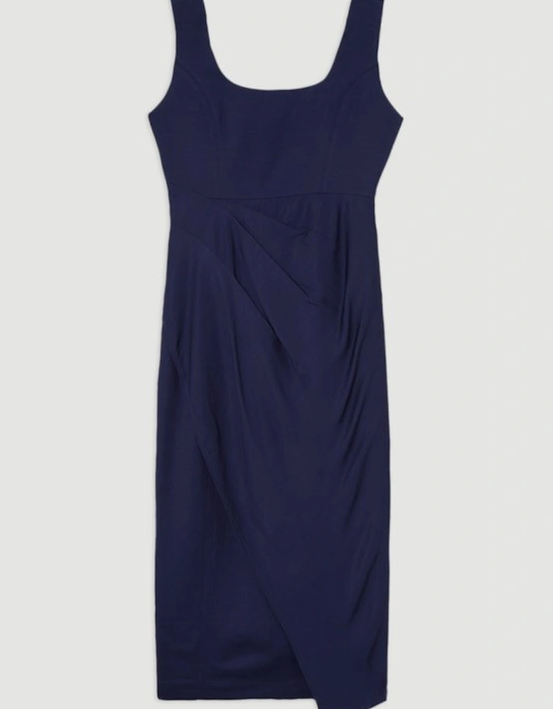 Tailored Viscose Linen Strappy Pleat Detail Midaxi Dress