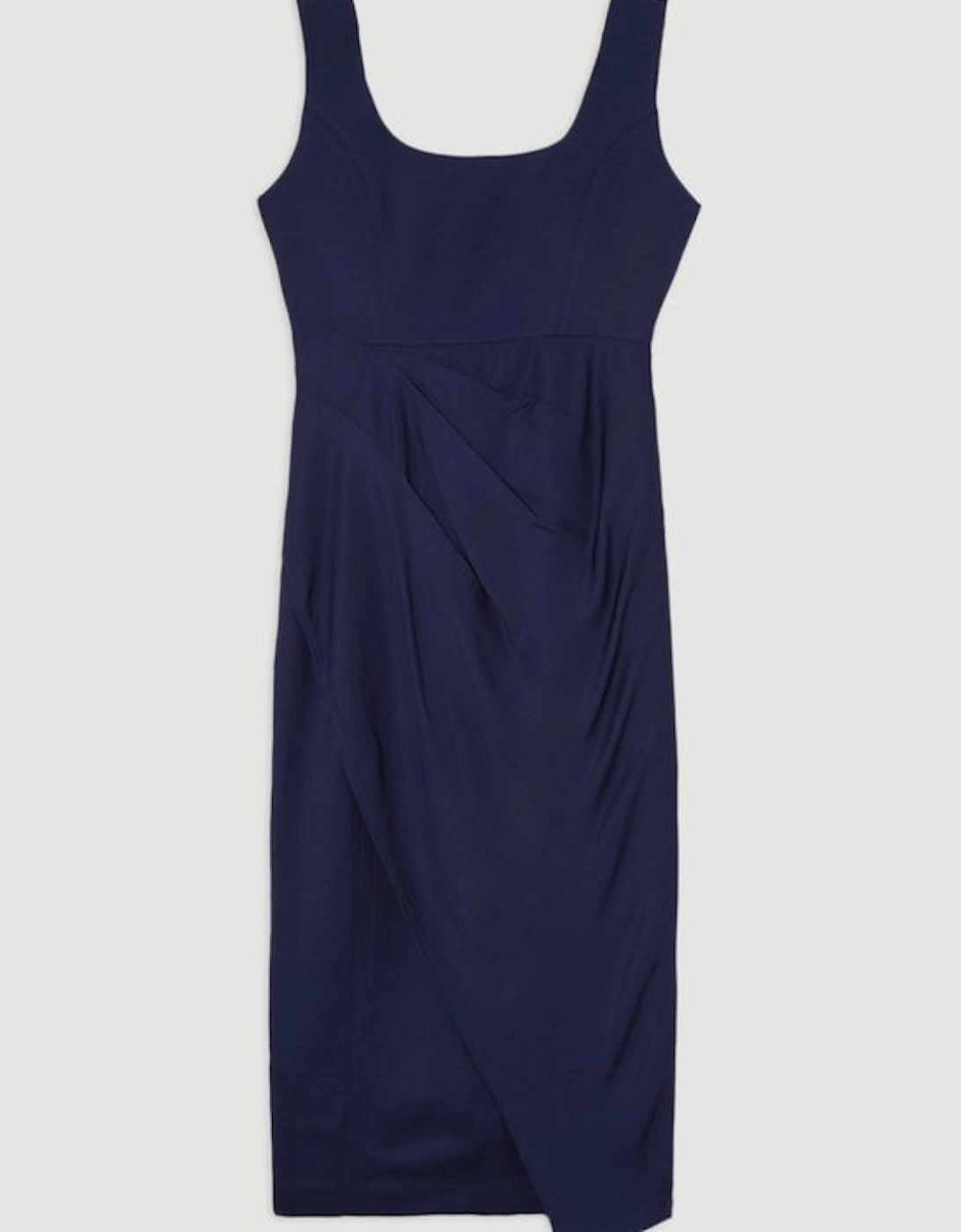 Tailored Viscose Linen Strappy Pleat Detail Midaxi Dress