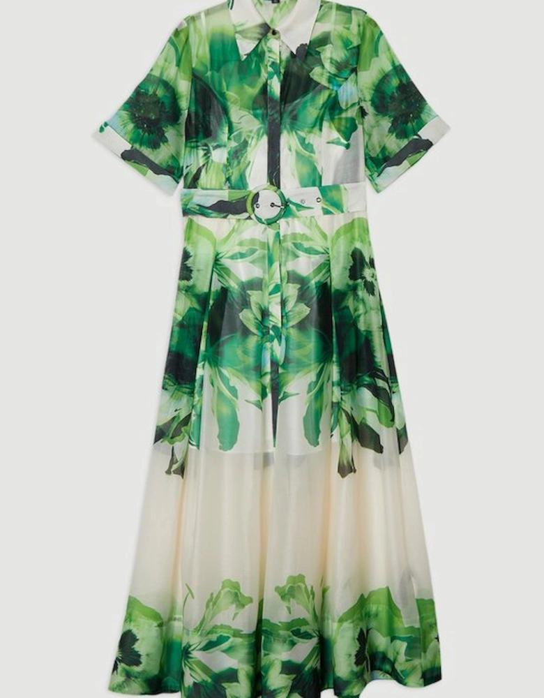 Floral Organdie Woven Maxi Shirt Dress