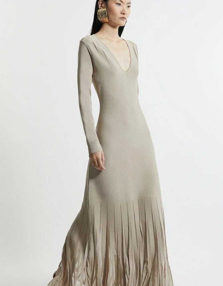 Long Sleeve Sheer Skirt Maxi Knit Dress