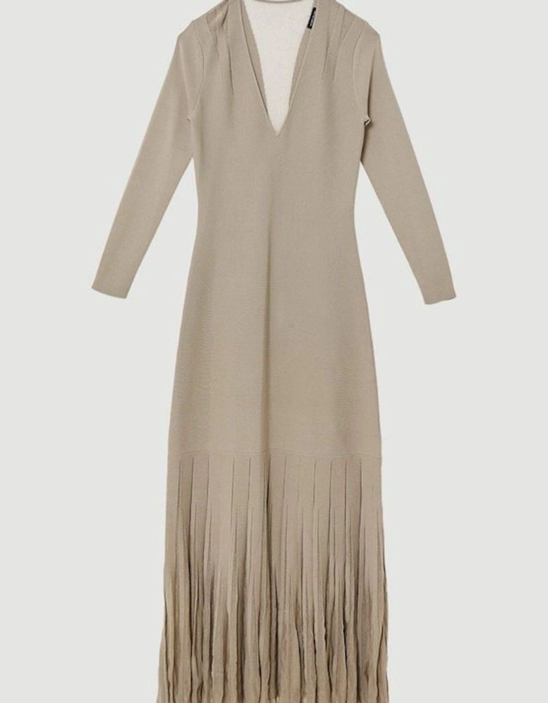 Long Sleeve Sheer Skirt Maxi Knit Dress