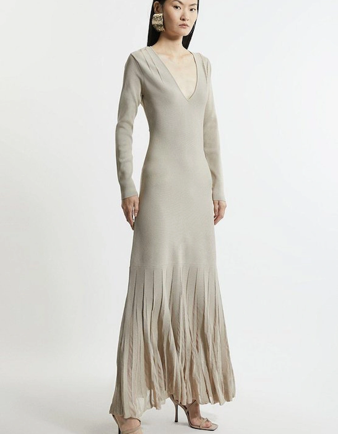 Long Sleeve Sheer Skirt Maxi Knit Dress, 5 of 4
