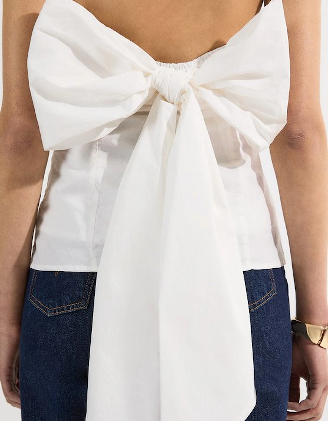 Cotton Poplin Cross Front Halter Neck Blouse With Bow Detail