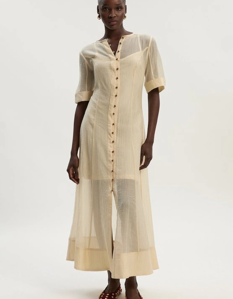 Crinkle Georgette Button Detail Woven Maxi Dress