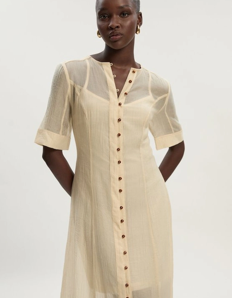 Crinkle Georgette Button Detail Woven Maxi Dress