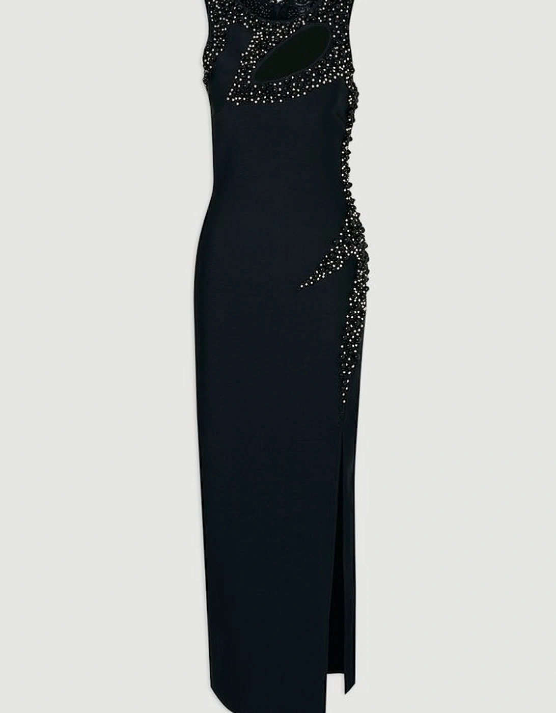Embellished Figure Form Bandage Sleeveless Knit Maxi Dress